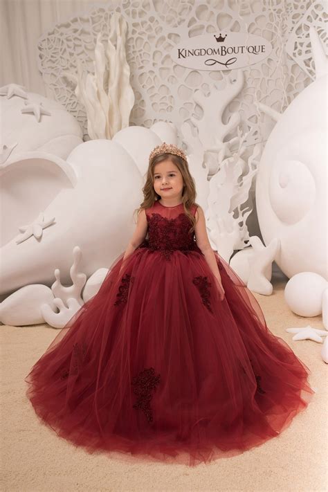 Maroon Flower Girl Dress Birthday Wedding party Bridesmaid | Etsy