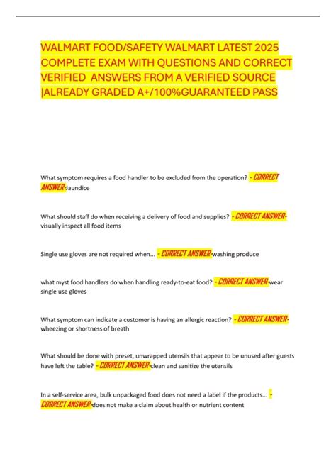 WALMART FOOD/SAFETY WALMART LATEST 2025 COMPLETE EXAM WITH QUESTIONS
