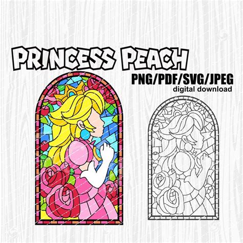 Princess Peach Stained Glass Window Super Mario Bros Movie Etsy In