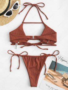 ZAFUL Ribbed Cutout Halter Loincloth Bikini Swimwear In COFFEE ZAFUL 2026