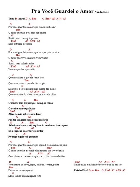 Letra Musica Pra Você Guardei O Amor