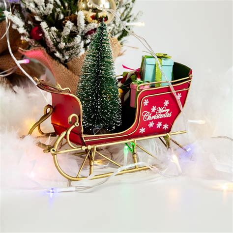 YCHTEWY Red Santa Sleigh Christmas Decor, Iron Table Top Holiday Home