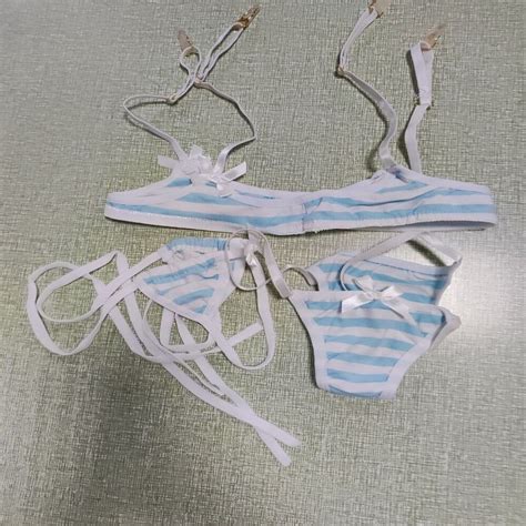 Striped Sexy Bikini Top And Thong Set EBay