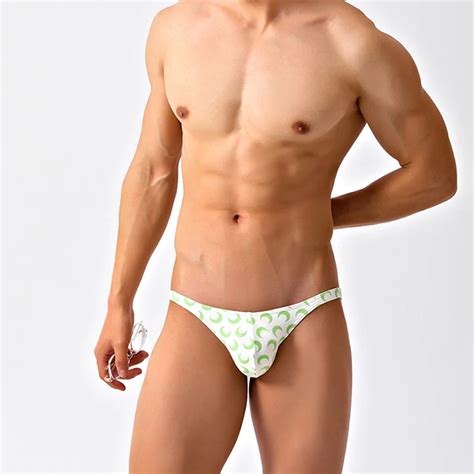 Green Print Sexy Tight Low Waist Swimwear Men Bikini Swimsuits 2021 Hot Gay Sunga Swimming Pool