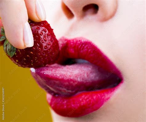 Sexy Womans Lips Erotic Concept Sexy Lips With Strawberries Oral Sex