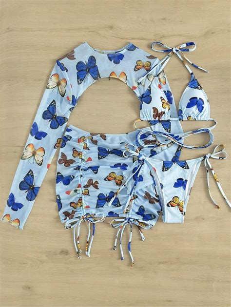 Wholesale Butterfly Print Split Bikini Three Piece Suit Pcs Set Nihaojewelry