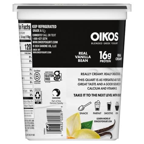Oikos Blended Vanilla Bean High Protein Nonfat Greek Yogurt Tub, 32 fl ...