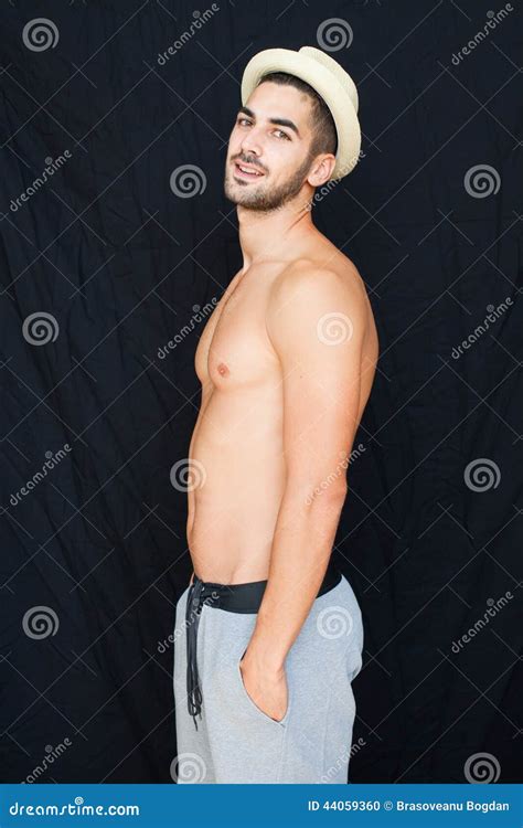 Handsome Man Half Naked On Black Background Stock Photo Image Of Male