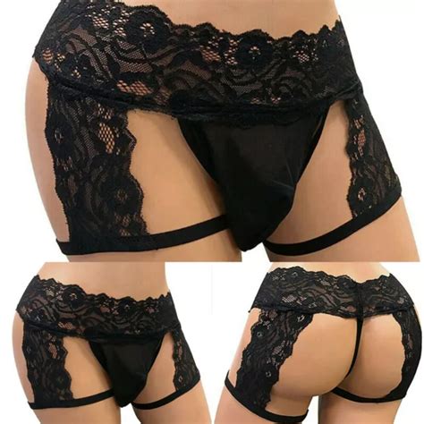 SEXY HOMME LINGERIE Dentelle Ouvert Fesses Bikini Sissy String Sous Jarreti Re EUR 8 35