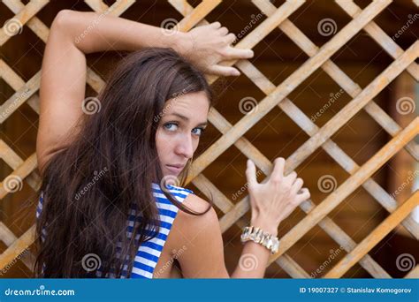 Brunette In Striped Shirt Stock Image Image Of Relax 19007327