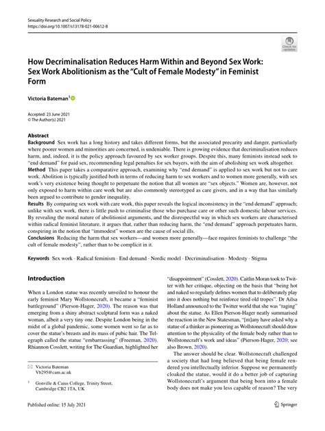 PDF How Decriminalisation Reduces Harm Within And Beyond Sex Work Sex Work Abolitionism As