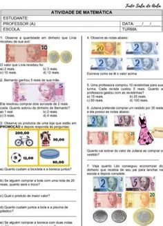 Atividade Dinheiro 2 Ano - Avaliação Matemática-2 Ano-Sistema Monetário CDU. Avaliação para o 2º ...