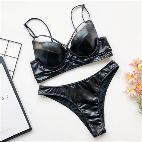 MAILLOT DE BAIN Nouveau Sexy PU Faux Cuir Bikini Femme Maillot De Bain Femmes Maillots De Bain