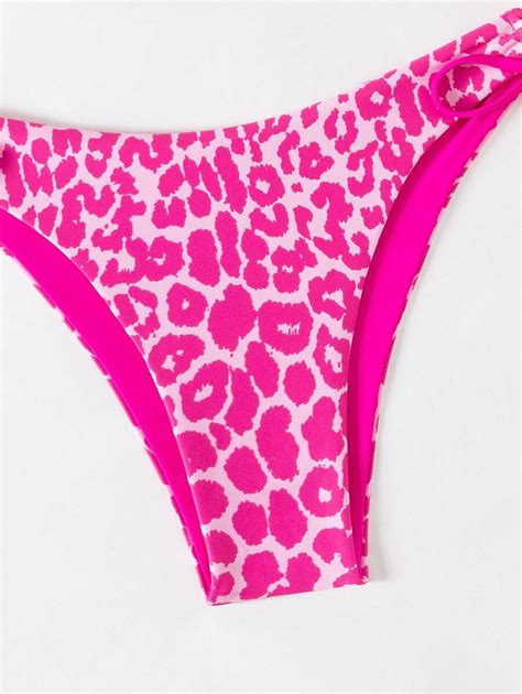 Shein Swim Mod Women Holiday Leopard Print And Solid Color Halter Strap Sexy Bikini Set Random
