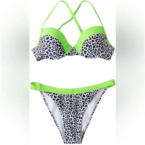 Sexy Cupshe Bikini Leopard Print Neon Trimmed Low Depop