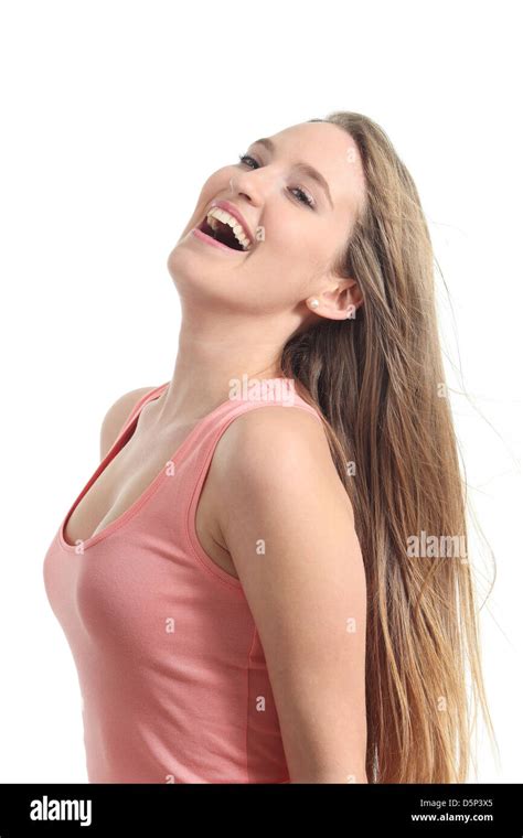 Happy Blonde Woman Laughing Isolated On A White Background Stock Photo Alamy
