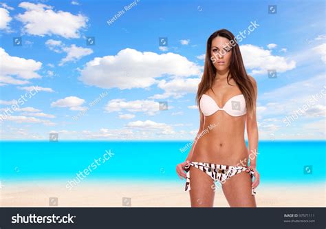 Sexy Bikini Model Over Sea Background Stock Photo 97571111 Shutterstock