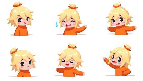 Cute Blonde Girl Cartoon Twitch Emote Set Premium Ai Generated Image