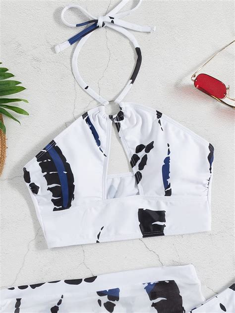 Makemechic Womens Piece Swimsuits Halter Cutout Bikini Set Bathing Suit With Cover Up Skirt