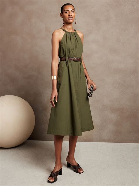 Ruched Neck Midi Dress Banana Republic Factory