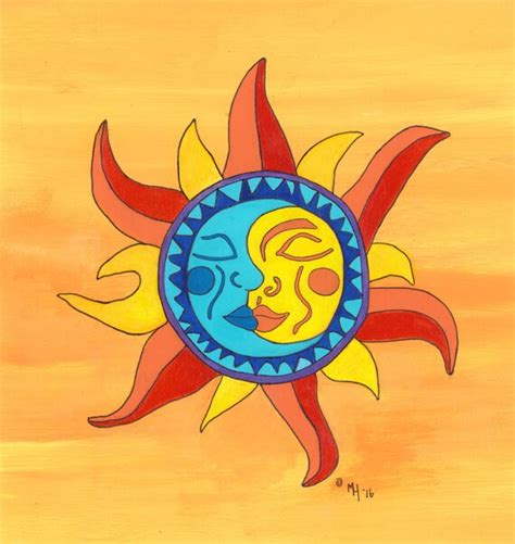 Sun and Moon Wall Art Mexican Folk Art Bright Orange Blue