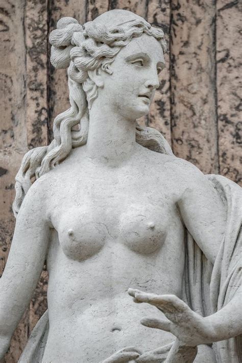 Statue Of Ancient Sensual Naked Renaissance Era Woman In Potsdam Germany Details Closeup