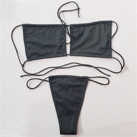 Sexy Thong Micro Bikinis Women Swimsuits Solid Push Up Swimwear Female Bikini Set Brazilian