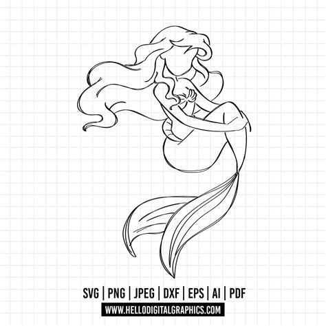 Cod628 Little Mermaid Svg Ariel Svg Outline Svg Princess Svg Disn