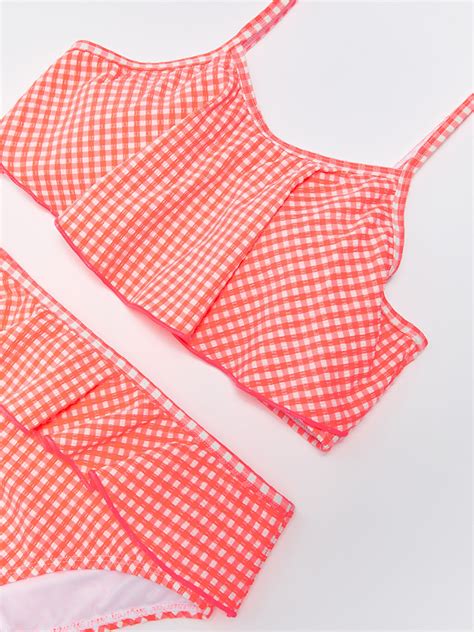 PEMBE Esnek Kumaştan Baskılı Kız Çocuk Bikini S Z LT LCW