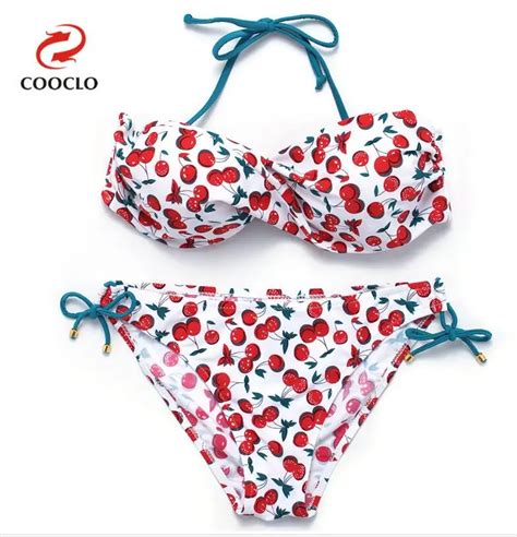 Swimwear Female Cherry Bikini SwimSuit Bathing Suit Wome Side Tied Bottom Floral Thongs