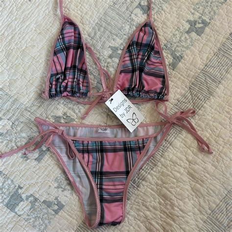 Adorable Brand New Never Worn Pink Plaid Bikini Set Depop