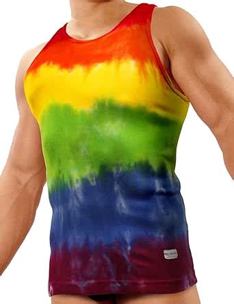 Rainbow Tie Dye Gay Pride Mens Micro Rib Tank Top At Amazon Mens Clothing Store