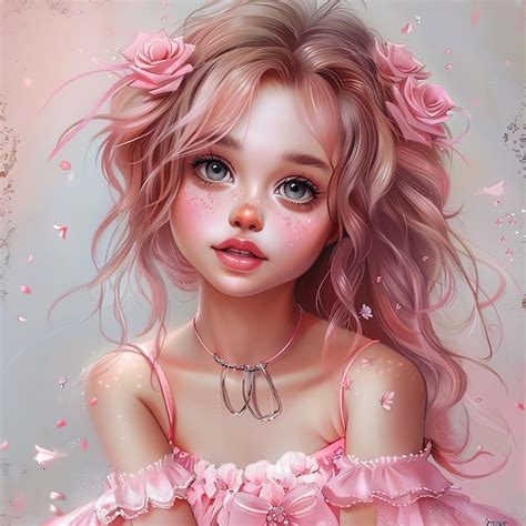 Premium Photo A Painting Of A Girl With Pink Hair And Pink Eyes