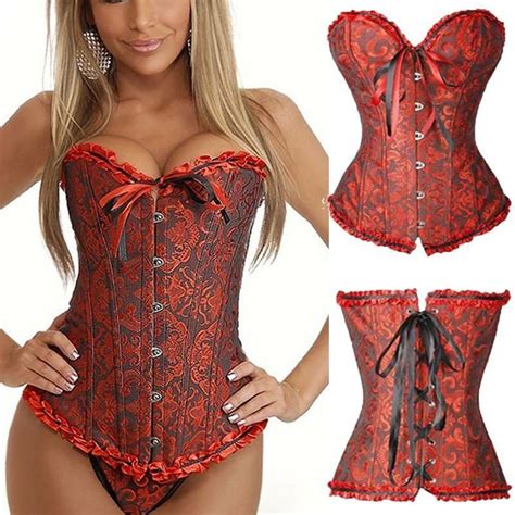 Women Lace Up Boned Bustier Corset Overbust Burlesque Top Waist Cincher Lingerie EBay
