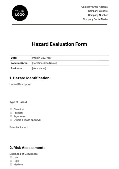 Free Hazard Evaluation Form Template To Edit Online
