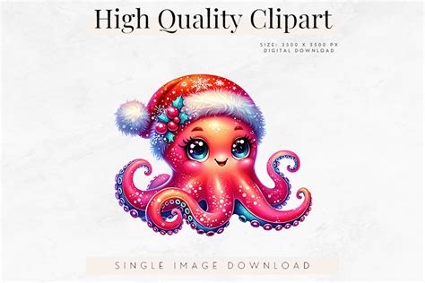 Christmas Octopus Clipart Cute Graphic By Luv Bijou Creative Fabrica