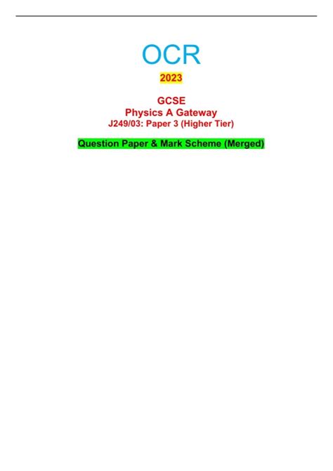 OCR 2023 GCSE Physics A Gateway J249 03 Paper 3 Higher Tier Question