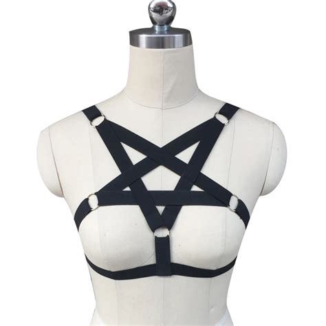 Women S Bra Black Body Harness Sexy Lingerie Spandex Harajuku Pastel Gothic Pentagram Cage Bra