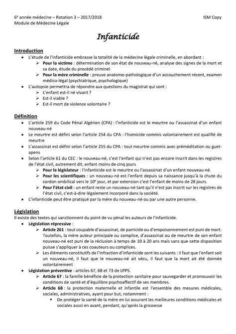 Infanticide 6 E Année Médecine Rotation 3 2017 2018 Ism Copy