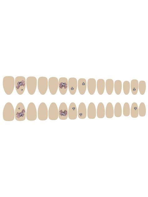 Pcs Set Long Pointed Nude Pink Butterfly Bow Rhinestone Nail Art Tips With Pc Nail Buffer