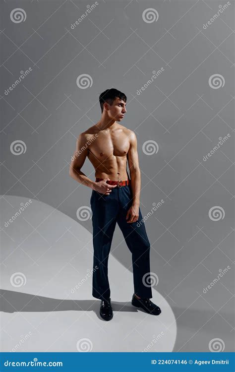 Athletic Male Models In Jeans And Shoes Naked Torso Stock Photo Image Of Muscular Fitness