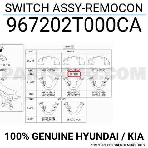 SWITCH ASSY-REMOCON 967202T000CA | Hyundai / KIA Parts | PartSouq