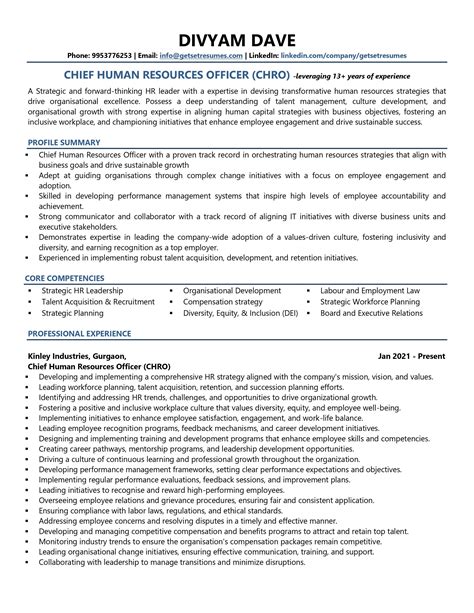 Chief Human Resources Officer Resume Examples Template With Job