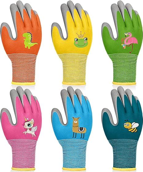 Hiyzi 6 Pairs Kids Gardening Gloves Children Yard Work