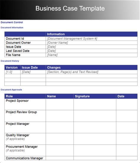 Business Case Excel Template