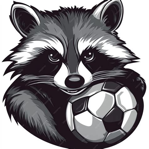 A Black And White Picture Of A Raccoon With A Soccer Ball In It