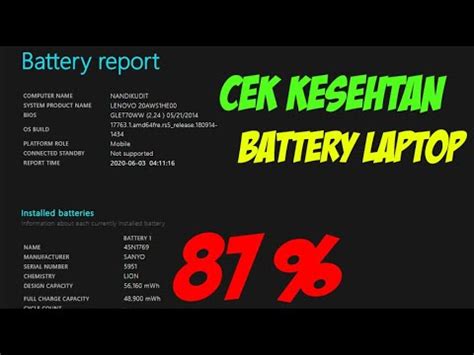 Cara Cek Kesehatan Baterai Laptop Tanpa Instal Aplikasi YouTube