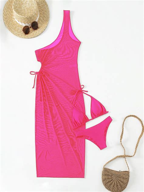 SHEIN Swim Vcay Bañador bikini liso de un hombro con cover up Moda de