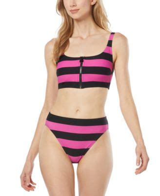 MICHAEL Michael Kors Women S Striped Zip Front Bikini Top Striped High Waist Bikini Bottoms