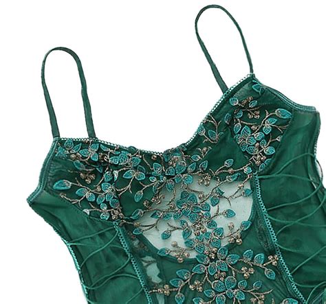 Snapklik Women Sexy Lace Up Floral Embroidered Teddy Babydoll Lingerie Bodysuit Top Mesh